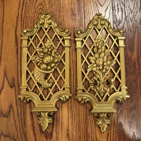 VTG Dart Homco Wall Plaques '71 Gold Lattice Hollywood Regency Plastic Decor USA - Picture 16 of 16